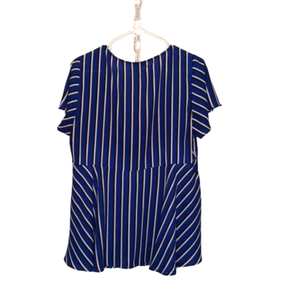 Torrid Georgette blue & white striped blouse w/ front bow & flared hem s… - Picture 2 of 4